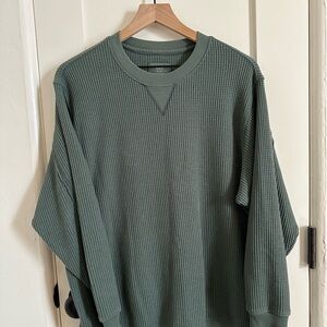 Aerie Green Waffle Knit Crew Neck Sweater